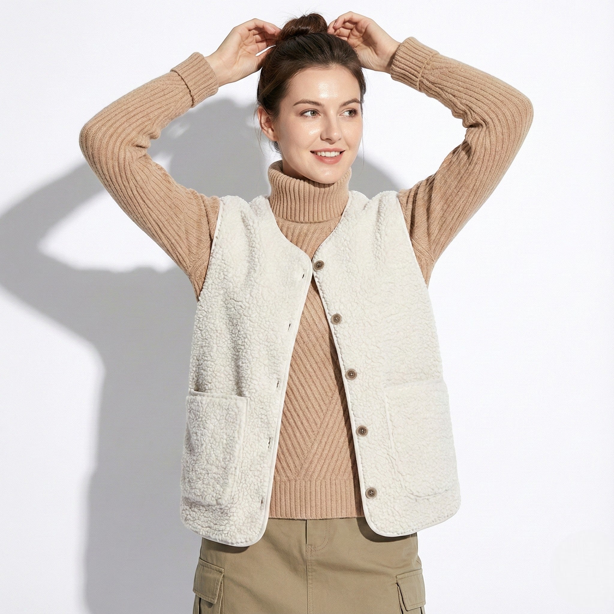 Mira – Damen Wolle Weste mit Knopfleiste und Taschen - Westen - Temala