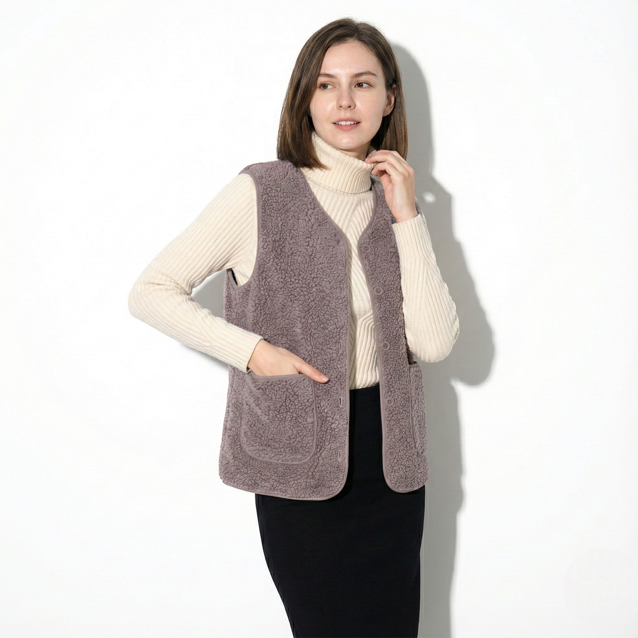 Mira – Damen Wolle Weste mit Knopfleiste und Taschen - Westen - Temala