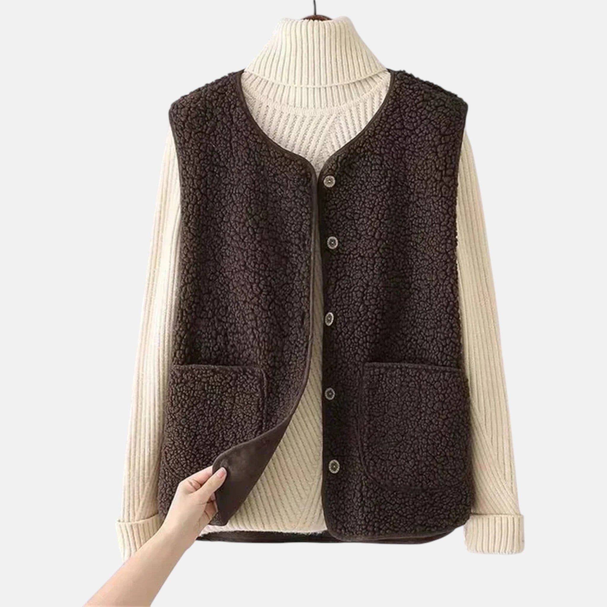 Mira – Damen Wolle Weste mit Knopfleiste und Taschen - Westen - Temala