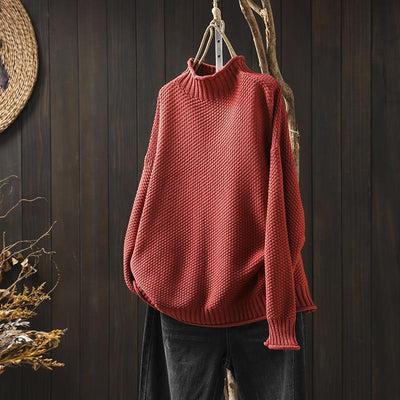 Adele - Waffelstrick Pullover - Rot - 