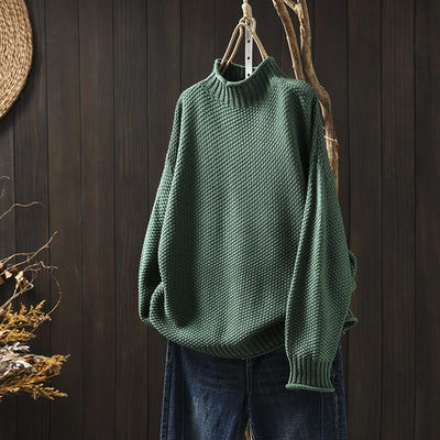 Adele - Waffelstrick Pullover - Grün - 