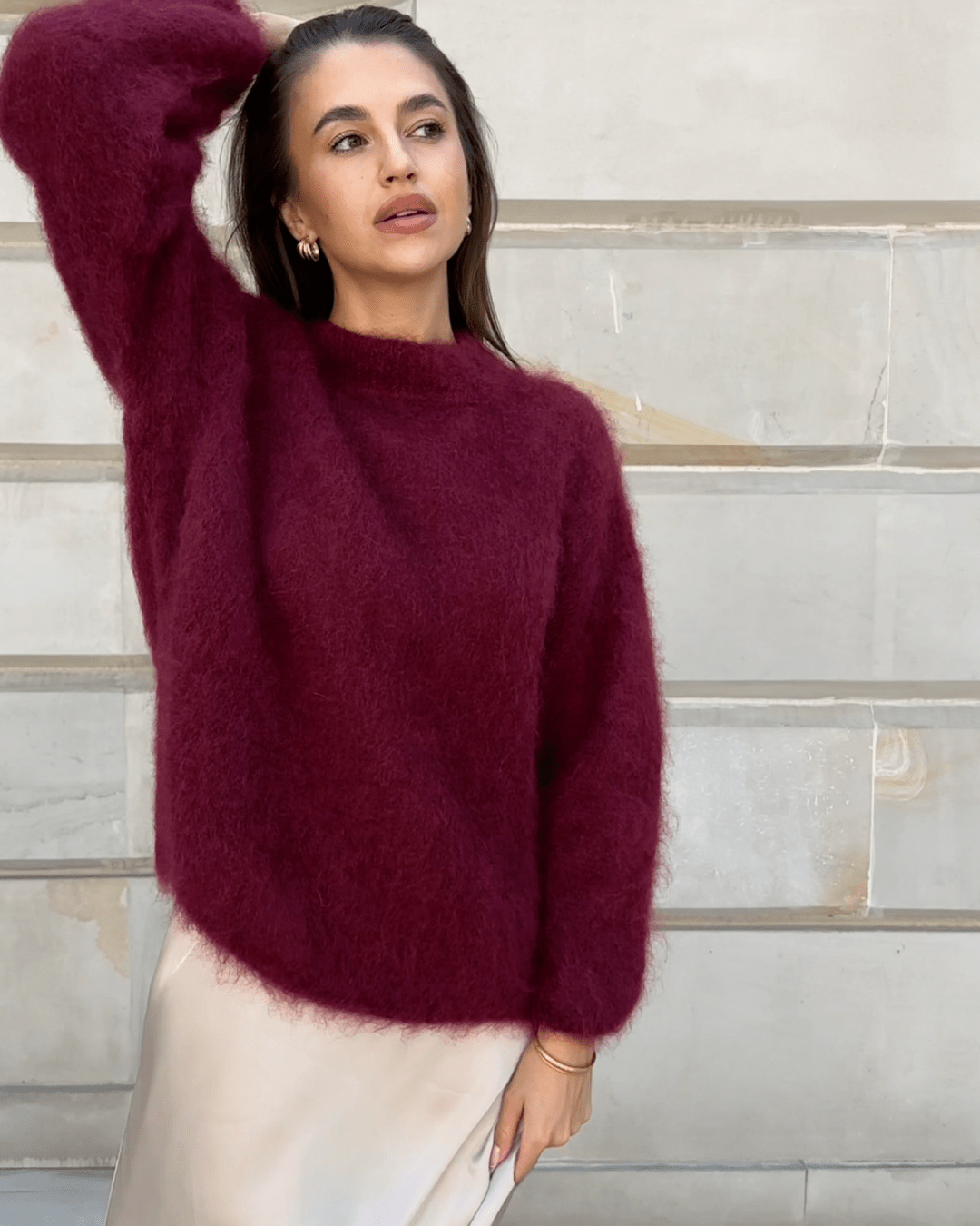 Alice - Gemütlicher Mohair - Pullover - Bordeauxrot - 