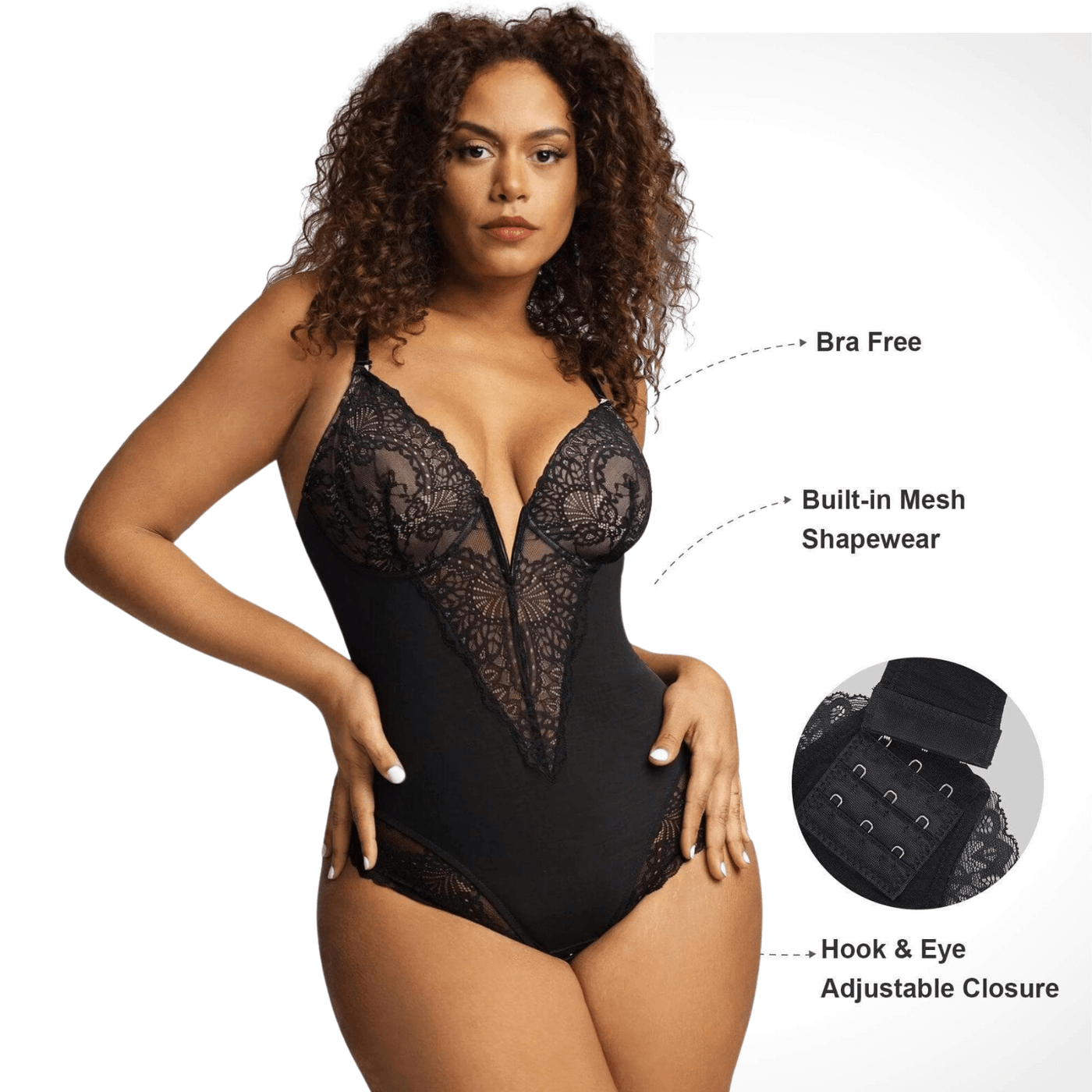 Allurace 2.0 - Spitzen - Bodysuit mit tiefem V - Ausschnitt - Schokolade - S - 