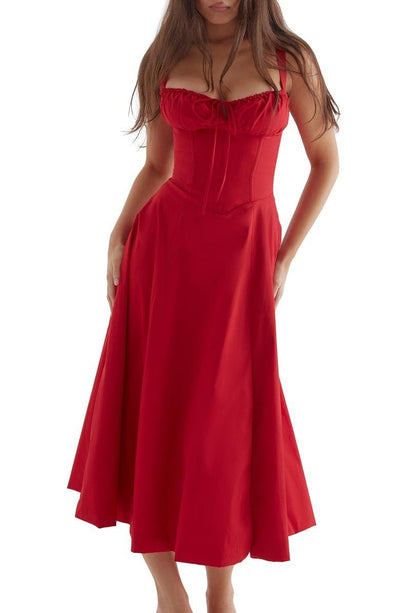 Amara - Florales Midi - Kleid - Rot - S - 