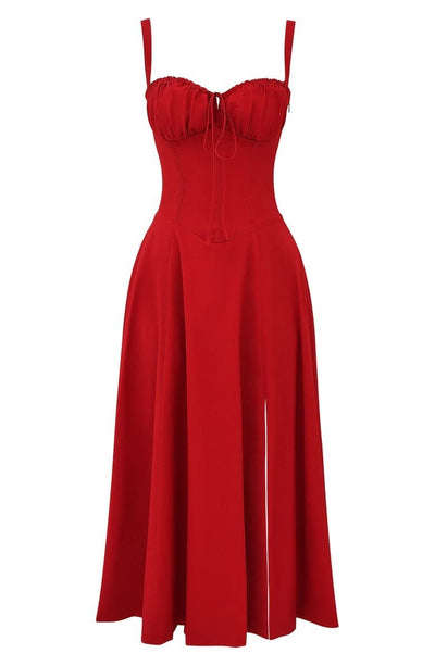 Amara - Florales Midi - Kleid - Rot - S - 