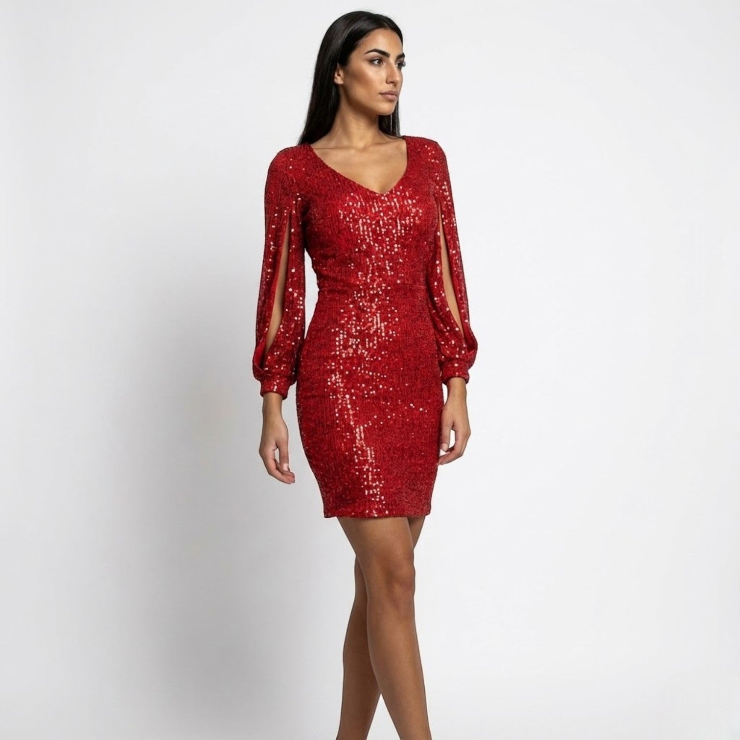 Anika – Damen Abendkleid Glitzer Look Festlich Weihnachten & Neujahr - Kleider - Temala