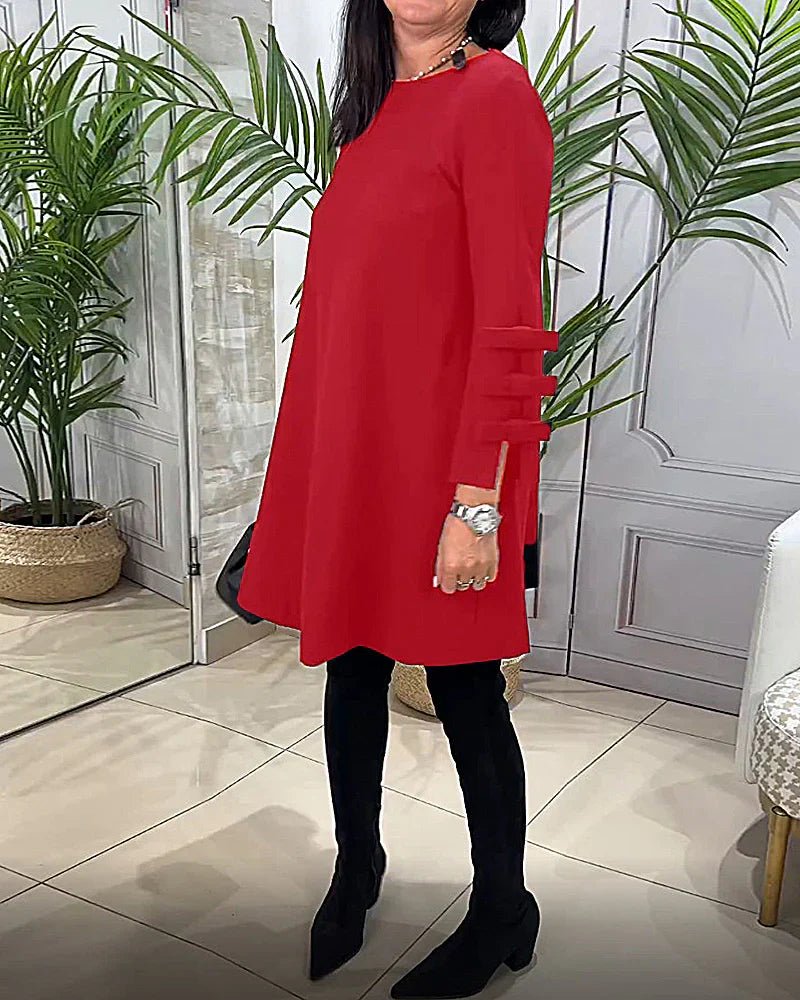 Ava - Langärmliges, lässiges Kleid - Rot - S - 