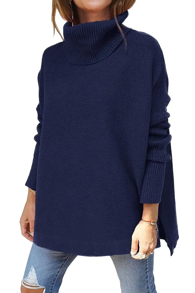 Bea - hochkragen Strickpullover - Blau - S - 