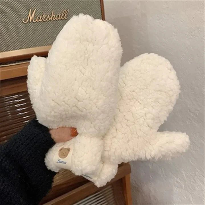 BearHugs - Weiche Plüsch - Teddy - Handschuhe - Weiß - 