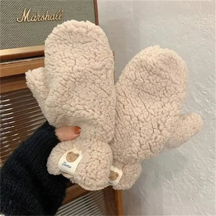 BearHugs - Weiche Plüsch - Teddy - Handschuhe - Beige - 