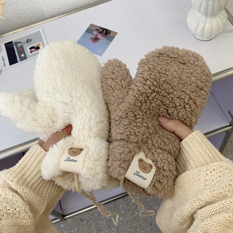 BearHugs - Weiche Plüsch - Teddy - Handschuhe - Khaki - 