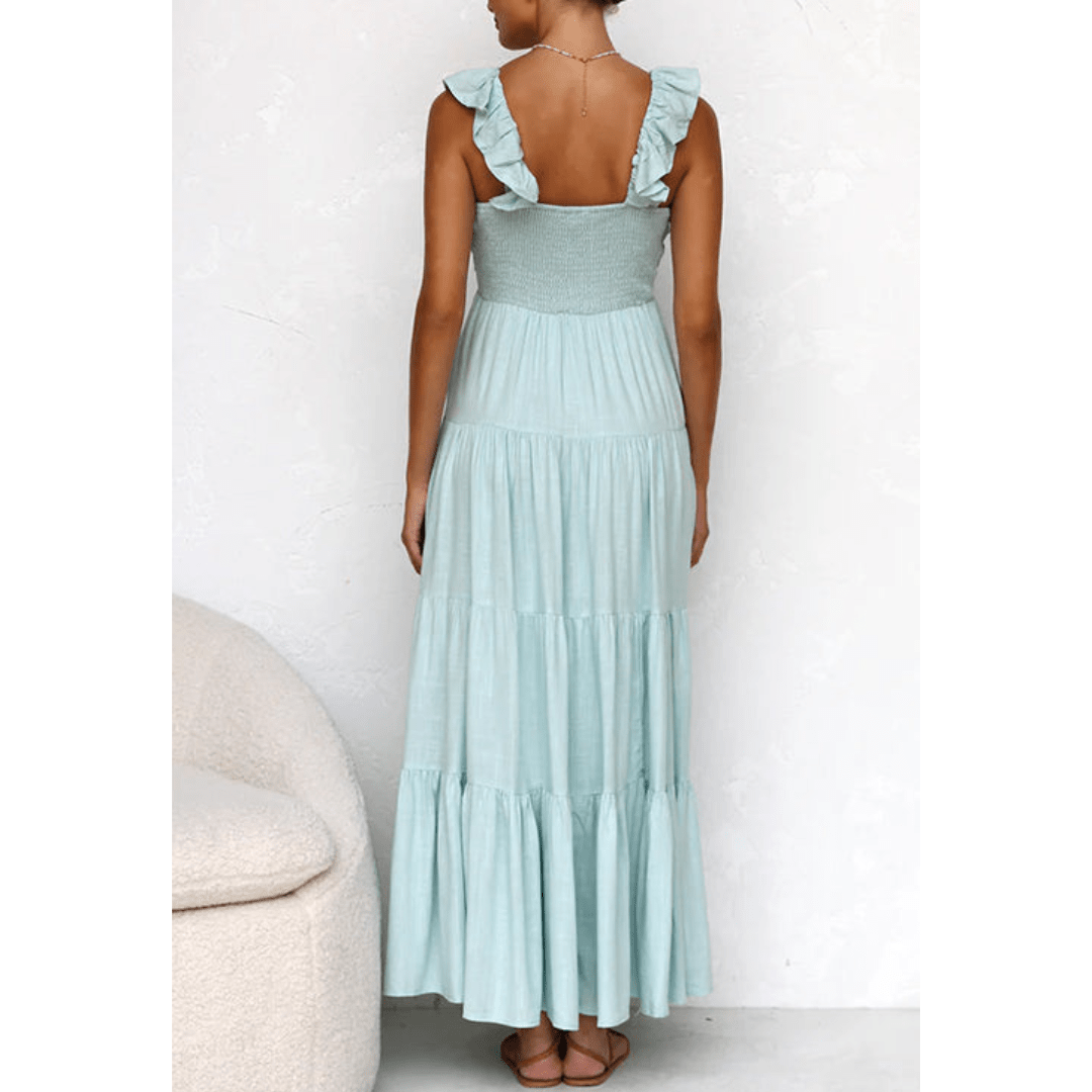 Bella - Ärmelloses Rüschen - Maxikleid - Himmel Blau - S - 