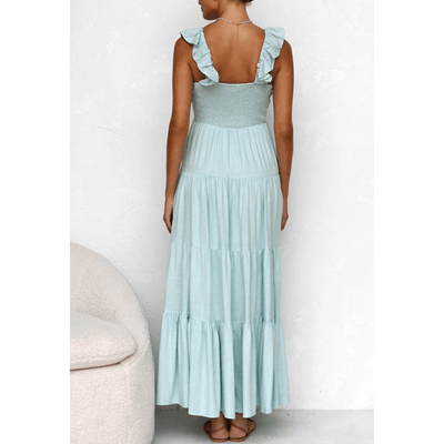 Bella - Ärmelloses Rüschen - Maxikleid - Himmel Blau - S - 