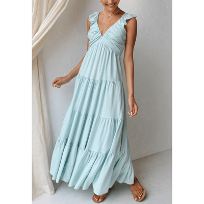 Bella - Ärmelloses Rüschen - Maxikleid - Himmel Blau - S - 