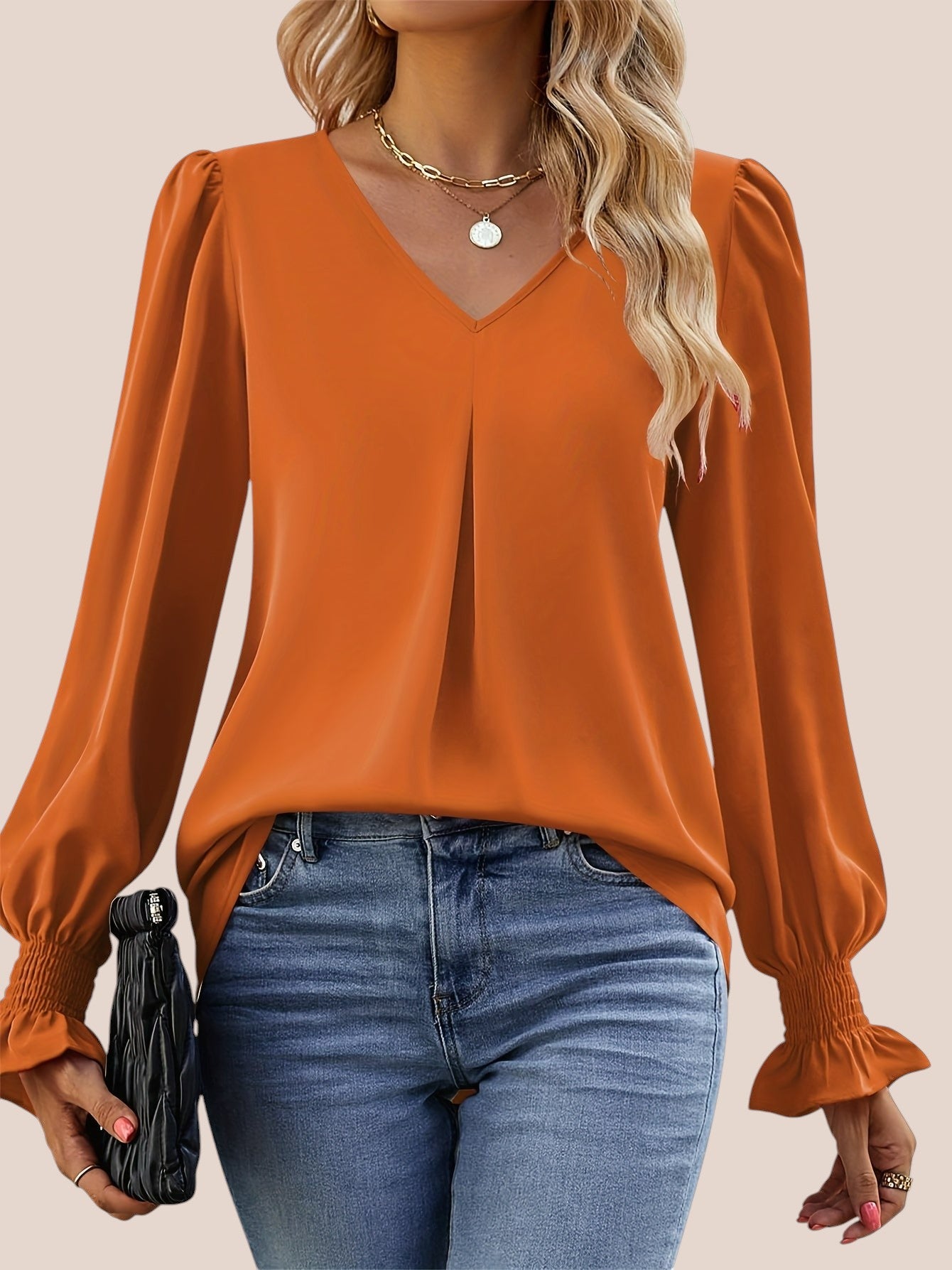 Bella - Elegante Herbstbluse - Orange - S - 