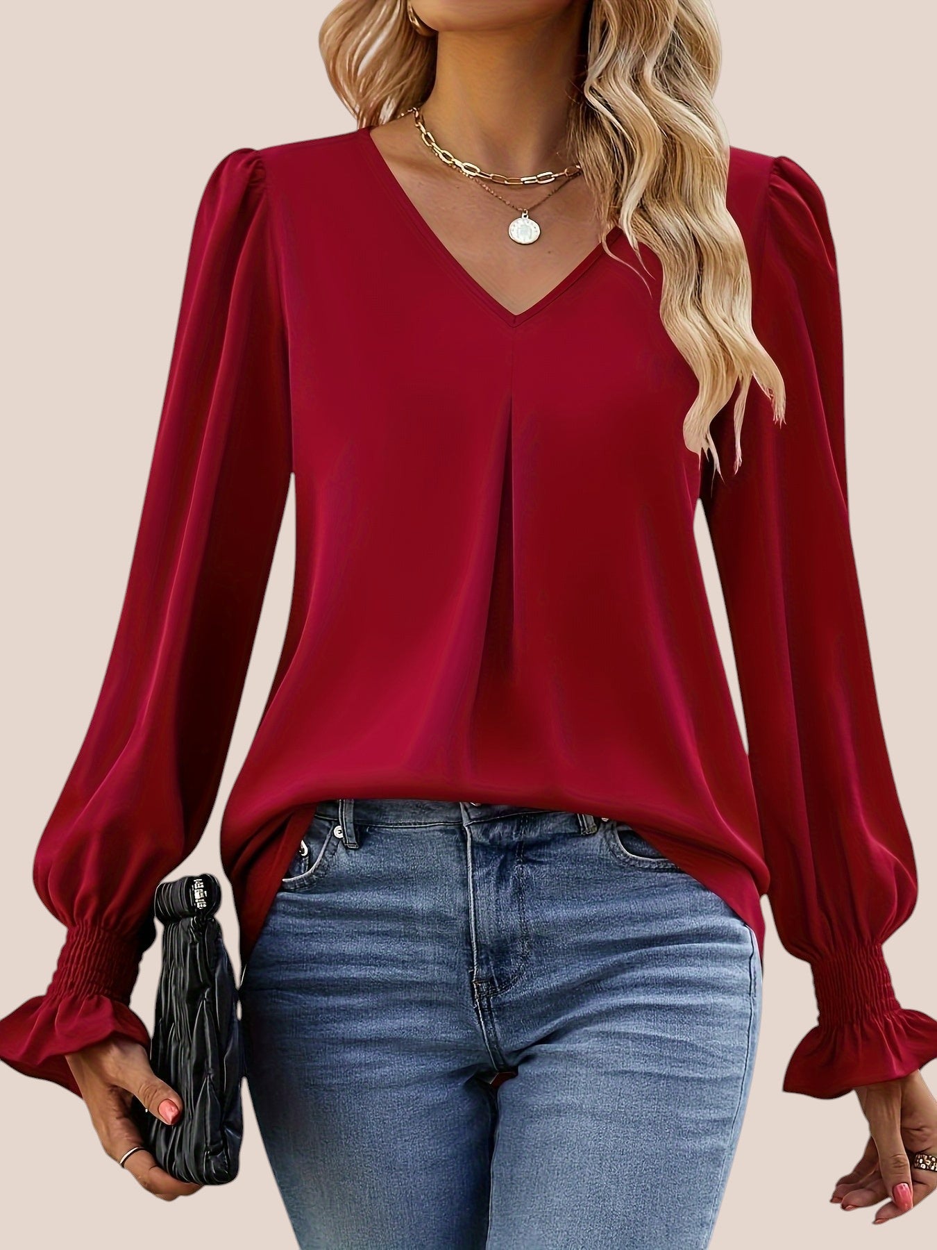 Bella - Elegante Herbstbluse - Rot - S - 