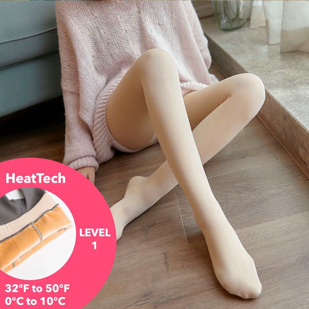 Belle HeatTech Transluzente Superstretch - Strumpfhose Leggings - Volle Füße - HeatTech Stufe 1 I 0°C bis 10°C - Creme (Größe 1 XS - M)