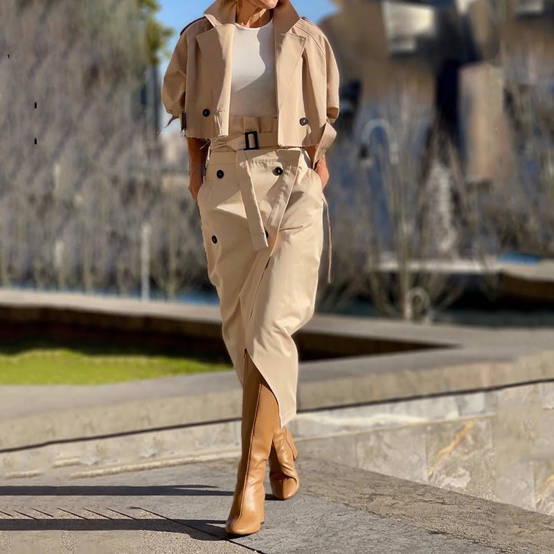 Beverly - Modisches Mantel - und Midirock - Set - Khaki - XS - 