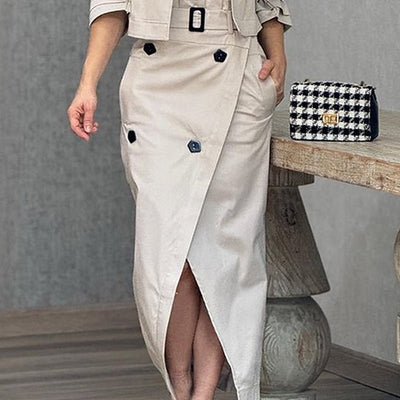 Beverly - Modisches Mantel - und Midirock - Set - Khaki - XS - 