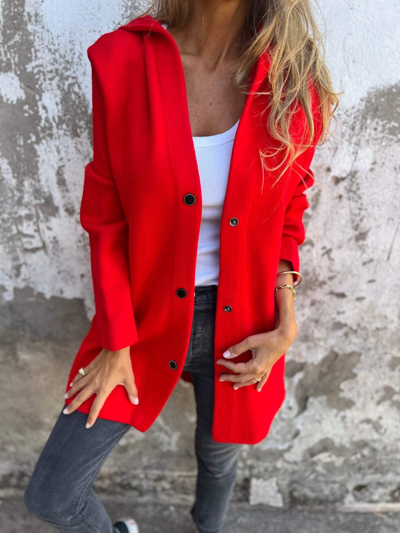 Blythe - Lässiger einreihiger Blazer mit Kapuze - Rot - S - 