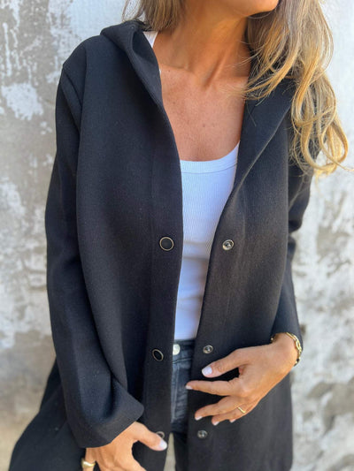 Blythe - Lässiger einreihiger Blazer mit Kapuze - Schwarz - S - 