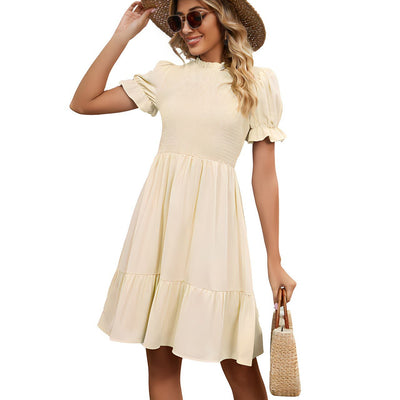 Cécilia - Schlankes Sommerkleid mit Rundhalsausschnitt - Beige - S - 