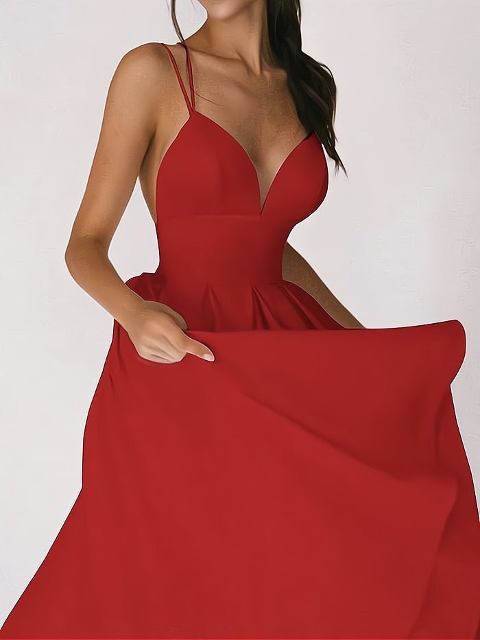 Charline - Elegantes Kleid mit V - Ausschnitt - Rot - S - 