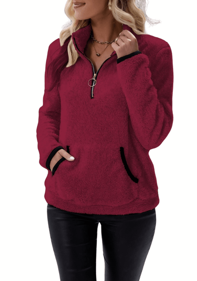 Christa - Kuscheliger Fleece - Pullover - Rot - S - 