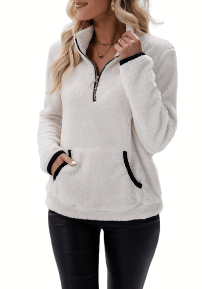 Christa - Kuscheliger Fleece - Pullover - Weiß - S - 