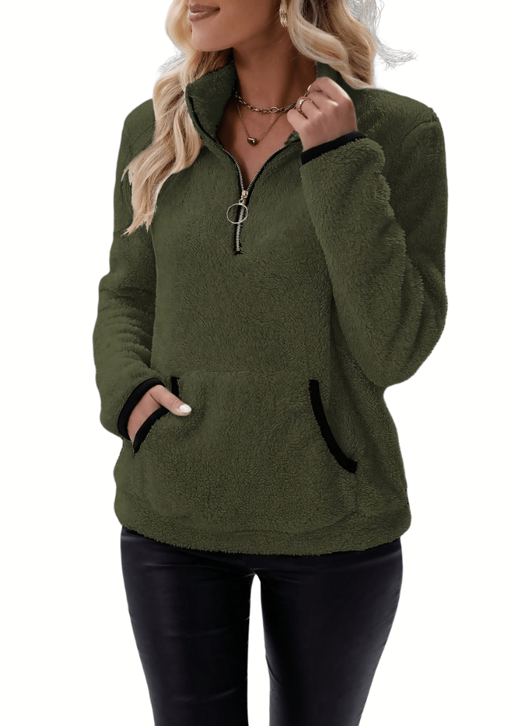 Christa - Kuscheliger Fleece - Pullover - Grün - S - 