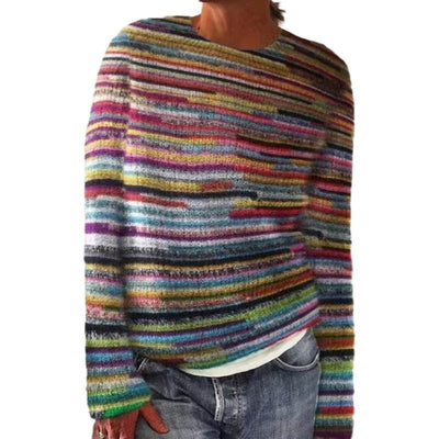 Corinna - Gemütlicher Herbstpullover - Regenbogenstreifen - S - 