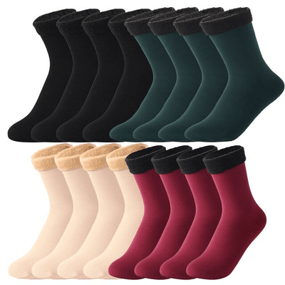 CozyFeet Socken - Winter - Samt - Socken - 2x Beige + 2x Rot + 2x Grün + 2x Schwarz - 