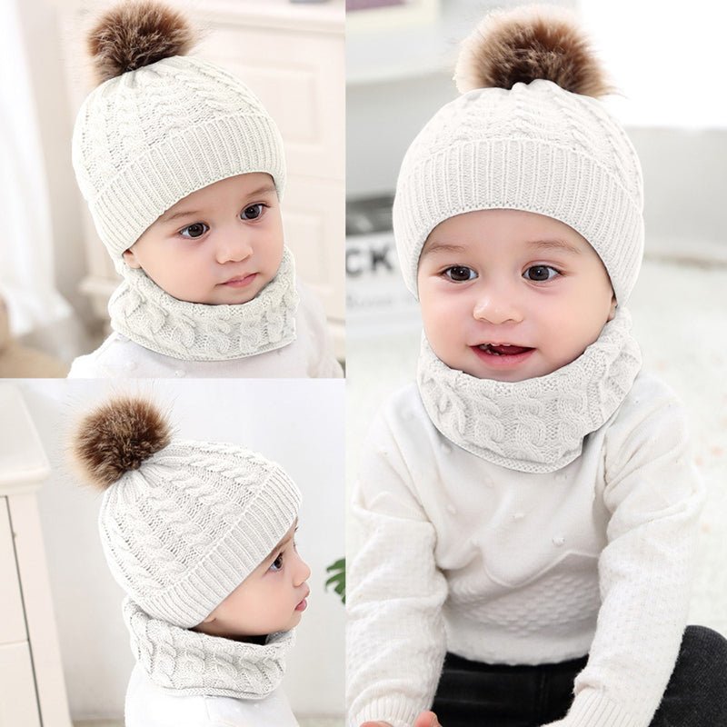 CozyKid - Strickmütze mit Halstuch für Baby - Weiß - 