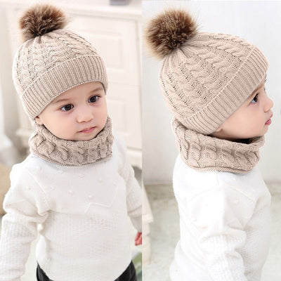 CozyKid - Strickmütze mit Halstuch für Baby - Beige - 