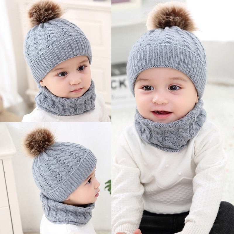 CozyKid - Strickmütze mit Halstuch für Baby - Grau - 