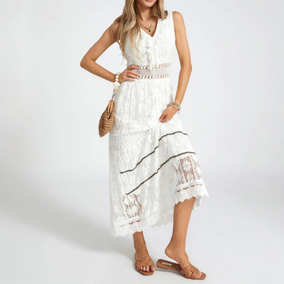 Crissy - Elegantes Boho - Kleid - Weiß - S - 