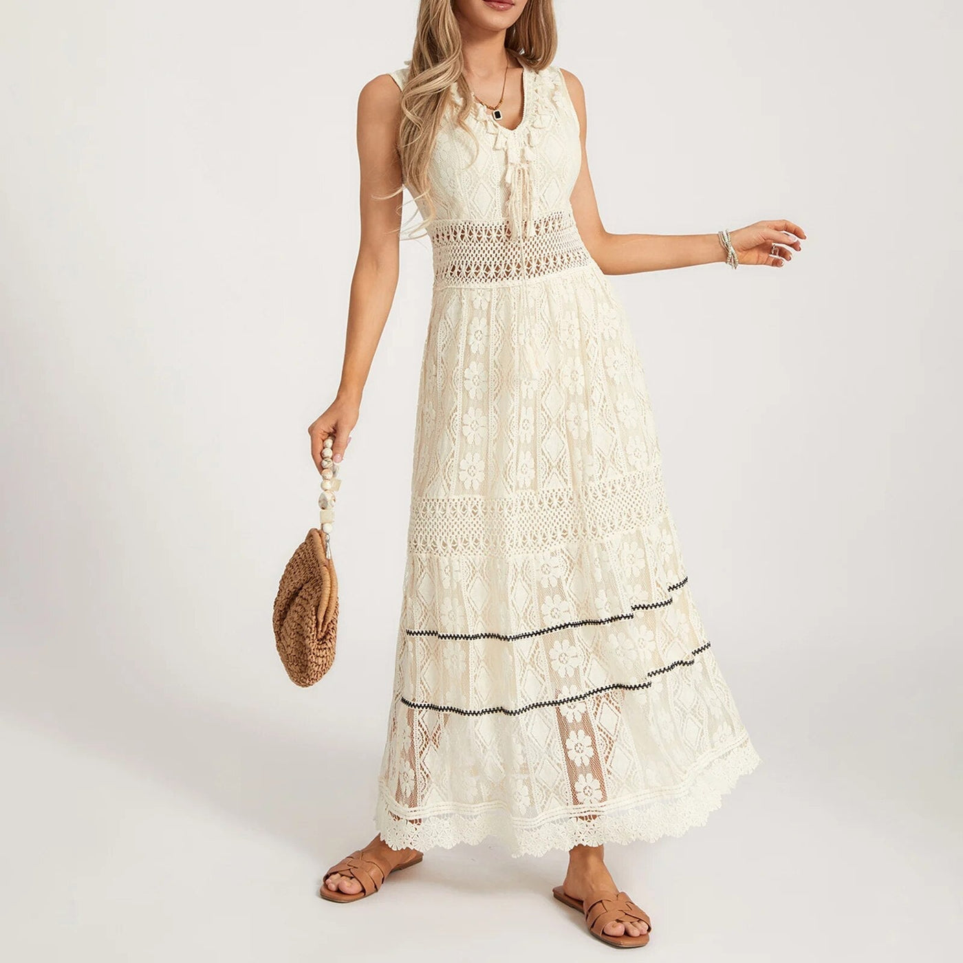 Crissy - Elegantes Boho - Kleid - Beige - S - 