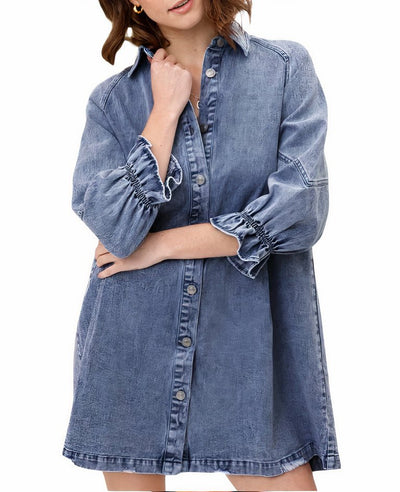 DenimDaze | Denim Kleid mit langen Ärmeln - Blau - S - 