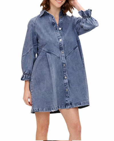 DenimDaze | Denim Kleid mit langen Ärmeln - Blau - S - 