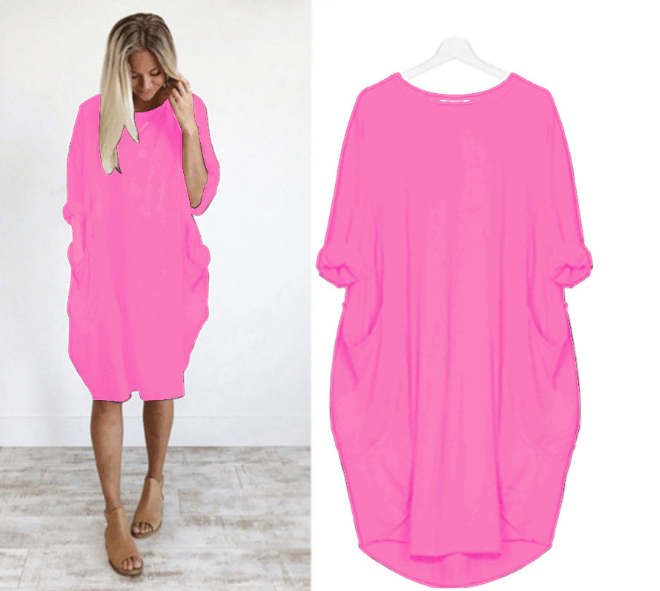 Eivy - Lässiges langes lockeres Kleid - Rosa - S - 