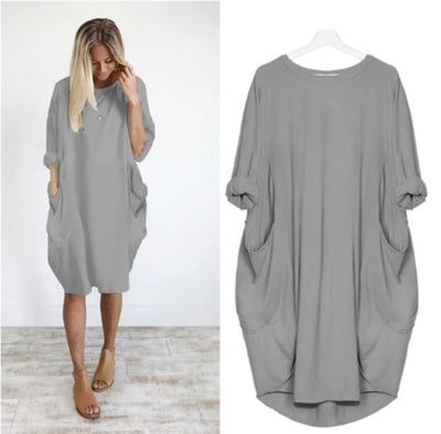 Eivy - Lässiges langes lockeres Kleid - Grau - S - 