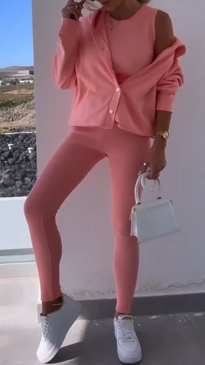 Elise - Elegantes Kapuzenweste Sweatshirt - Set - Rosa - S - 