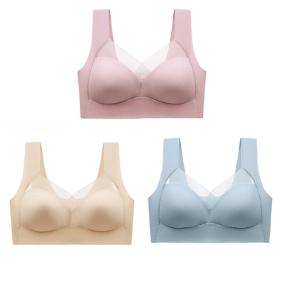 Elisse BH - Nahtloser Push - up - BH (1+2 GRATIS) - 1x Rosa + 1x Beige + 1x Hellblau - L - 