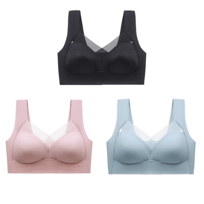 Elisse BH - Nahtloser Push - up - BH (1+2 GRATIS) - 1x Schwarz + 1x Rosa + 1x Hellblau - L - 