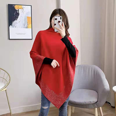 Ella - Gestrickter Retro - Cape - Mantel - Rot - S - 