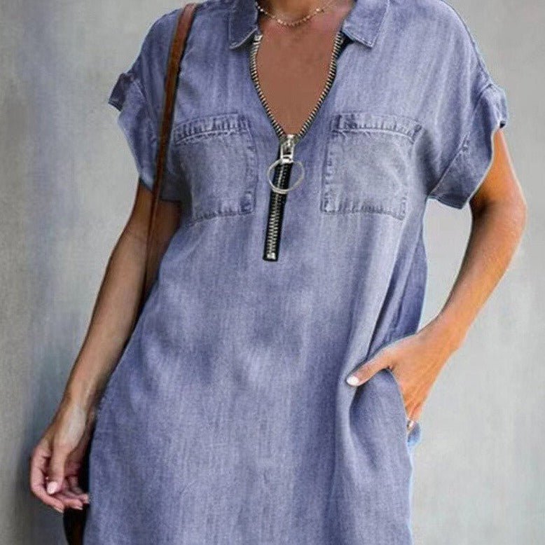 Elvira® | Denim Kleid mit Reißverschluss - Lila - S - 