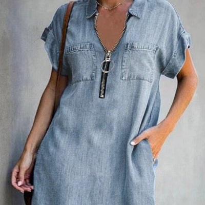 Elvira® | Denim Kleid mit Reißverschluss - Grau - S - 