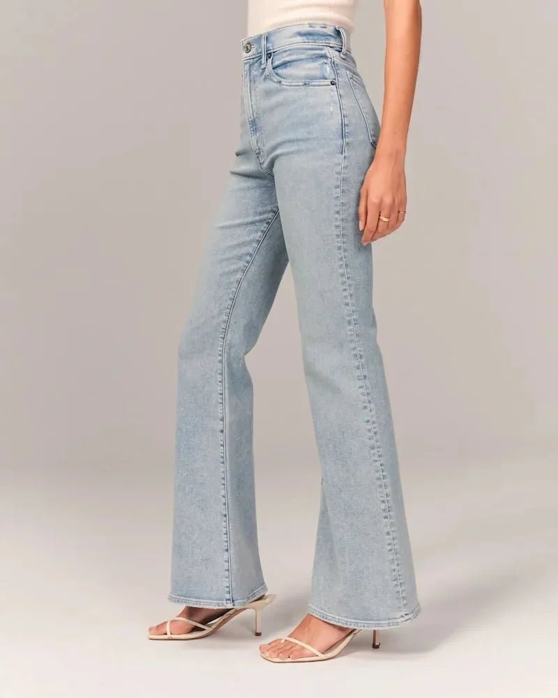 Fara - Dehnbare High - Waist - Jeans mit Schlag - Hellblau - S - 