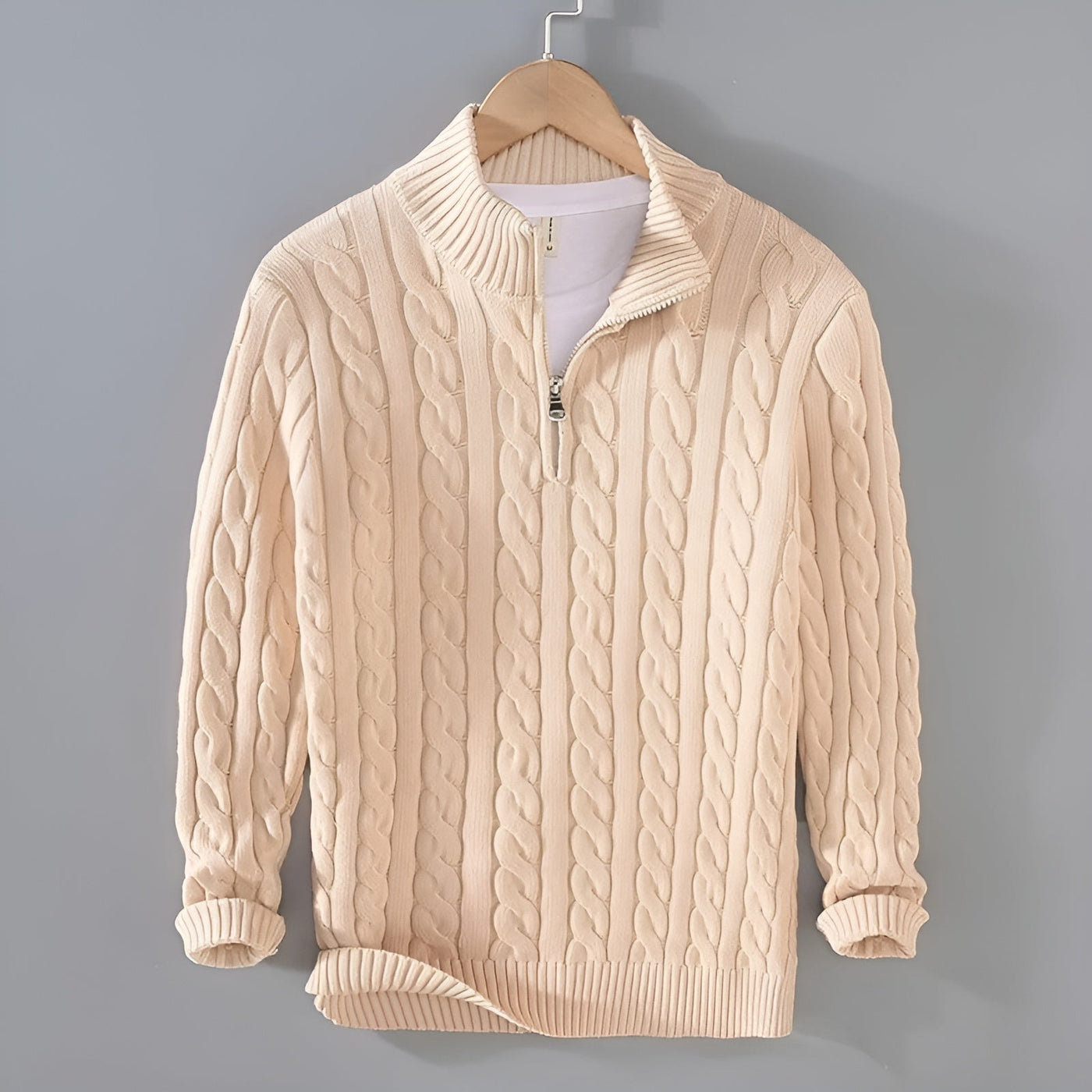 Felix - Baumwollpullover mit Reißverschluss - Beige - XS - 