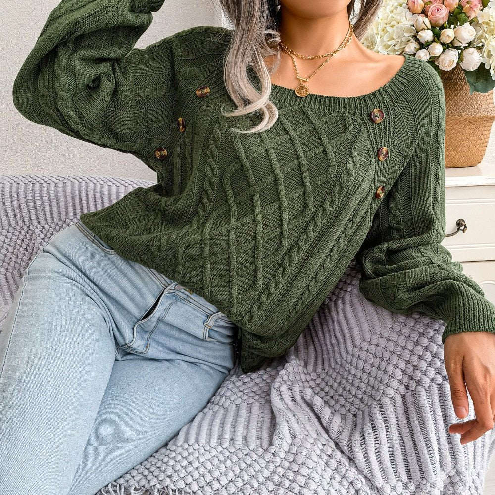 Femke - Bequemer Pullover - Grün - S - 